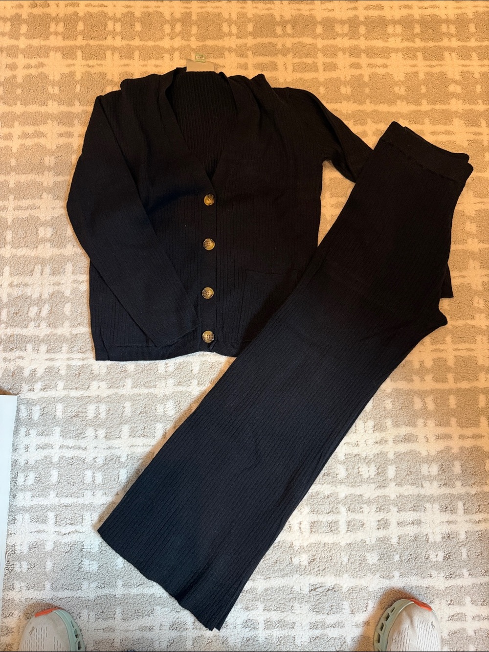 Anthropologie Black Ribbed Knit Cardigan and Pants Set